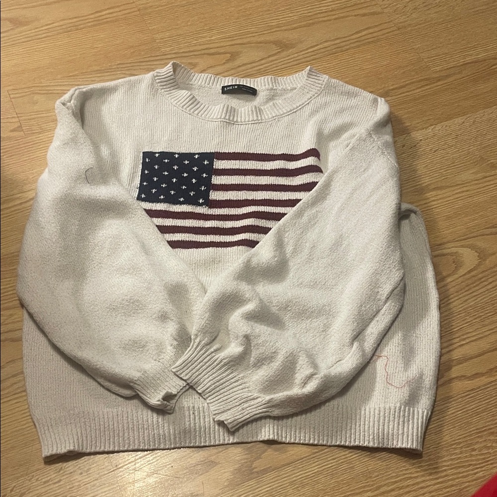 SHEIN Cream Sweater with American Flag Design